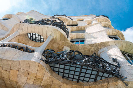 BARCELONA, SPAIN - AUGUST 05, 2016: Casa Mila or La Pedrera is a modernist building in Barcelona and was the last private residence designed by architect Antoni Gaudi built between 1906 and 1910.のeditorial素材