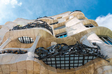 BARCELONA, SPAIN - AUGUST 05, 2016: Casa Mila or La Pedrera is a modernist building in Barcelona and was the last private residence designed by architect Antoni Gaudi built between 1906 and 1910.のeditorial素材