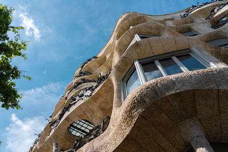 BARCELONA, SPAIN - AUGUST 05, 2016: Casa Mila or La Pedrera is a modernist building in Barcelona and was the last private residence designed by architect Antoni Gaudi built between 1906 and 1910.のeditorial素材