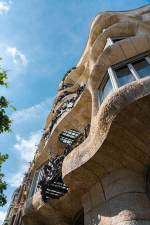 BARCELONA, SPAIN - AUGUST 05, 2016: Casa Mila or La Pedrera is a modernist building in Barcelona and was the last private residence designed by architect Antoni Gaudi built between 1906 and 1910.のeditorial素材
