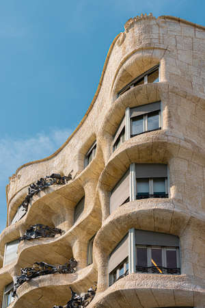 BARCELONA, SPAIN - AUGUST 05, 2016: Casa Mila or La Pedrera is a modernist building in Barcelona and was the last private residence designed by architect Antoni Gaudi built between 1906 and 1910.のeditorial素材