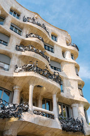 BARCELONA, SPAIN - AUGUST 05, 2016: Casa Mila or La Pedrera is a modernist building in Barcelona and was the last private residence designed by architect Antoni Gaudi built between 1906 and 1910.のeditorial素材