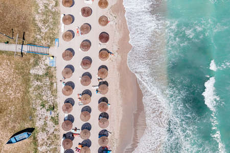 Aerial Beach, People And Umbrellas On Beach Photography, Blue Ocean Landscape, Sea Wavesの写真素材