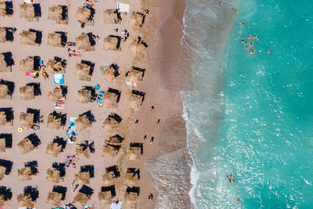 Aerial Beach, People And Umbrellas On Beach Photography, Blue Ocean Landscape, Sea Wavesの写真素材