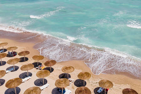 Aerial Beach, People And Umbrellas On Beach Photography, Blue Ocean Landscape, Sea Wavesの写真素材