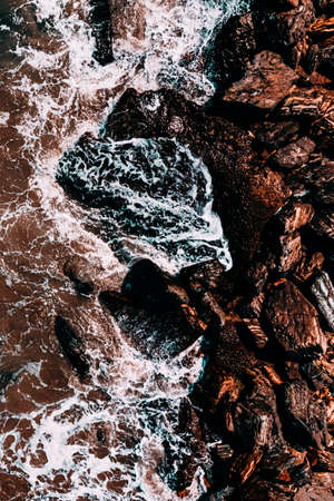 Aerial View Seascape, Ocean Waves Crashing, Rocky Drone Photographyの写真素材