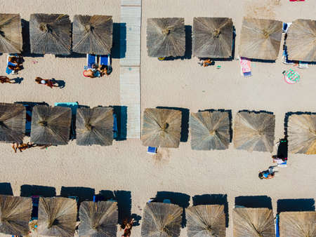 Aerial Beach, People And Umbrellas On Sea Summer Beachの写真素材