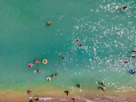 People Swimming In Ocean, Aerial Sea Photographyの写真素材