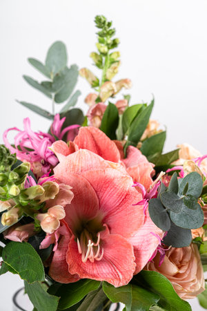 Pink Flowers Bouquet for Anniversary Presentの写真素材