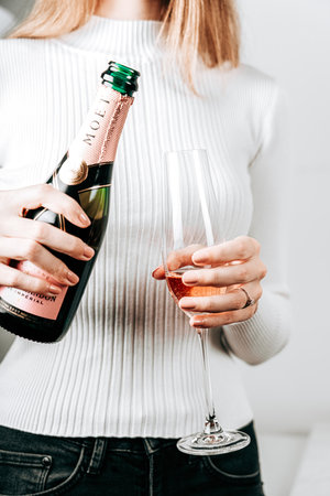 PARIS, FRANCE - JANUARY 20, 2021: Moet Chandon French Wine Champagne Bottleのeditorial素材