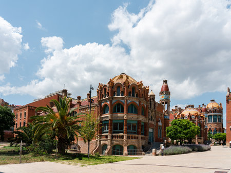 BARCELONA, SPAIN - JUNE 07, 2019: Hospital de la Santa Creu Sant Pau or Hospital of the Holy Cross and Saint Paul built between 1901 and 1930, by modernism architect Lluis Domenech Montanerのeditorial素材