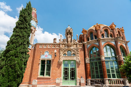 BARCELONA, SPAIN - JUNE 07, 2019: Hospital de la Santa Creu Sant Pau or Hospital of the Holy Cross and Saint Paul built between 1901 and 1930, by modernism architect Lluis Domenech Montanerのeditorial素材