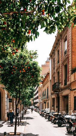 BARCELONA, SPAIN - JUNE 07, 2019: Orange Trees In Barcelona Cityのeditorial素材