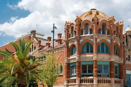 BARCELONA, SPAIN - JUNE 07, 2019: Hospital de la Santa Creu Sant Pau or Hospital of the Holy Cross and Saint Paul built between 1901 and 1930, by modernism architect Lluis Domenech Montanerのeditorial素材