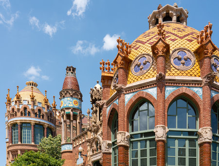 BARCELONA, SPAIN - JUNE 07, 2019: Hospital de la Santa Creu Sant Pau or Hospital of the Holy Cross and Saint Paul built between 1901 and 1930, by modernism architect Lluis Domenech Montanerのeditorial素材
