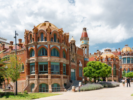 BARCELONA, SPAIN - JUNE 07, 2019: Hospital de la Santa Creu Sant Pau or Hospital of the Holy Cross and Saint Paul built between 1901 and 1930, by modernism architect Lluis Domenech Montanerのeditorial素材