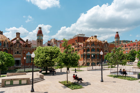 BARCELONA, SPAIN - JUNE 07, 2019: Hospital de la Santa Creu Sant Pau or Hospital of the Holy Cross and Saint Paul built between 1901 and 1930, by modernism architect Lluis Domenech Montanerのeditorial素材