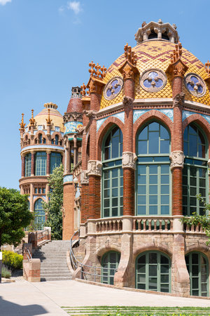 BARCELONA, SPAIN - JUNE 07, 2019: Hospital de la Santa Creu Sant Pau or Hospital of the Holy Cross and Saint Paul built between 1901 and 1930, by modernism architect Lluis Domenech Montanerのeditorial素材