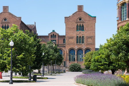 BARCELONA, SPAIN - JUNE 07, 2019: Hospital de la Santa Creu Sant Pau or Hospital of the Holy Cross and Saint Paul built between 1901 and 1930, by modernism architect Lluis Domenech Montanerのeditorial素材