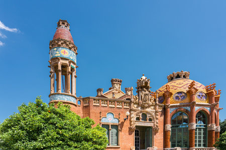 BARCELONA, SPAIN - JUNE 07, 2019: Hospital de la Santa Creu Sant Pau or Hospital of the Holy Cross and Saint Paul built between 1901 and 1930, by modernism architect Lluis Domenech Montanerのeditorial素材