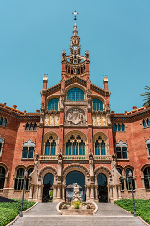 BARCELONA, SPAIN - JUNE 07, 2019: Hospital de la Santa Creu Sant Pau or Hospital of the Holy Cross and Saint Paul built between 1901 and 1930, by modernism architect Lluis Domenech Montanerのeditorial素材