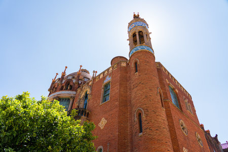 BARCELONA, SPAIN - JUNE 07, 2019: Hospital de la Santa Creu Sant Pau or Hospital of the Holy Cross and Saint Paul built between 1901 and 1930, by modernism architect Lluis Domenech Montanerのeditorial素材