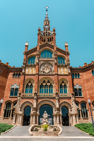 BARCELONA, SPAIN - JUNE 07, 2019: Hospital de la Santa Creu Sant Pau or Hospital of the Holy Cross and Saint Paul built between 1901 and 1930, by modernism architect Lluis Domenech Montanerのeditorial素材