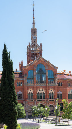 BARCELONA, SPAIN - JUNE 07, 2019: Hospital de la Santa Creu Sant Pau or Hospital of the Holy Cross and Saint Paul built between 1901 and 1930, by modernism architect Lluis Domenech Montanerのeditorial素材