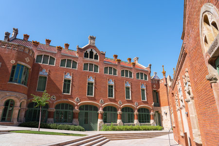BARCELONA, SPAIN - JUNE 07, 2019: Hospital de la Santa Creu Sant Pau or Hospital of the Holy Cross and Saint Paul built between 1901 and 1930, by modernism architect Lluis Domenech Montanerのeditorial素材