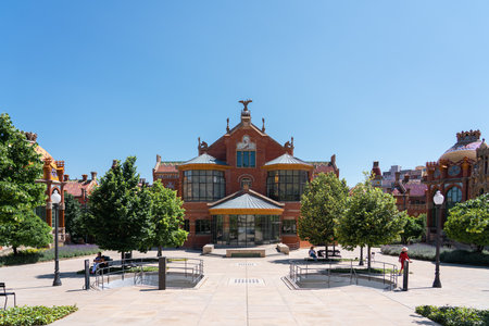 BARCELONA, SPAIN - JUNE 07, 2019: Hospital de la Santa Creu Sant Pau or Hospital of the Holy Cross and Saint Paul built between 1901 and 1930, by modernism architect Lluis Domenech Montanerのeditorial素材