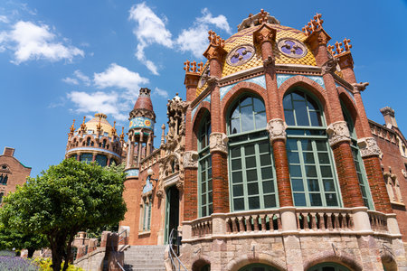 BARCELONA, SPAIN - JUNE 07, 2019: Hospital de la Santa Creu Sant Pau or Hospital of the Holy Cross and Saint Paul built between 1901 and 1930, by modernism architect Lluis Domenech Montanerのeditorial素材