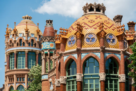 BARCELONA, SPAIN - JUNE 07, 2019: Hospital de la Santa Creu Sant Pau or Hospital of the Holy Cross and Saint Paul built between 1901 and 1930, by modernism architect Lluis Domenech Montanerのeditorial素材