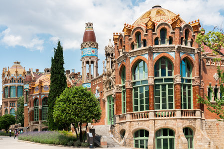 BARCELONA, SPAIN - JUNE 07, 2019: Hospital de la Santa Creu Sant Pau or Hospital of the Holy Cross and Saint Paul built between 1901 and 1930, by modernism architect Lluis Domenech Montanerのeditorial素材