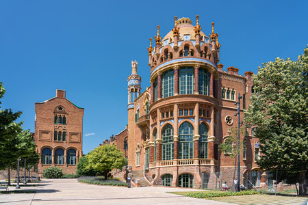 BARCELONA, SPAIN - JUNE 07, 2019: Hospital de la Santa Creu Sant Pau or Hospital of the Holy Cross and Saint Paul built between 1901 and 1930, by modernism architect Lluis Domenech Montanerのeditorial素材