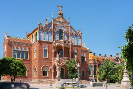 BARCELONA, SPAIN - JUNE 07, 2019: Hospital de la Santa Creu Sant Pau or Hospital of the Holy Cross and Saint Paul built between 1901 and 1930, by modernism architect Lluis Domenech Montanerのeditorial素材