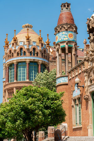 BARCELONA, SPAIN - JUNE 07, 2019: Hospital de la Santa Creu Sant Pau or Hospital of the Holy Cross and Saint Paul built between 1901 and 1930, by modernism architect Lluis Domenech Montanerのeditorial素材