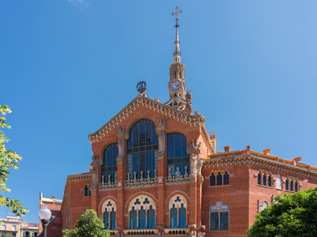 BARCELONA, SPAIN - JUNE 07, 2019: Hospital de la Santa Creu Sant Pau or Hospital of the Holy Cross and Saint Paul built between 1901 and 1930, by modernism architect Lluis Domenech Montanerのeditorial素材