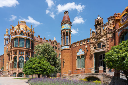 BARCELONA, SPAIN - JUNE 07, 2019: Hospital de la Santa Creu Sant Pau or Hospital of the Holy Cross and Saint Paul built between 1901 and 1930, by modernism architect Lluis Domenech Montanerのeditorial素材