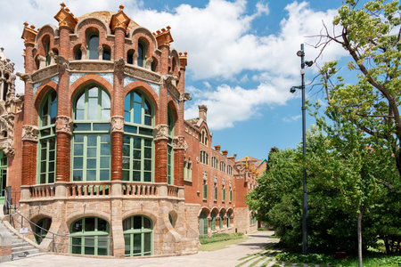 BARCELONA, SPAIN - JUNE 07, 2019: Hospital de la Santa Creu Sant Pau or Hospital of the Holy Cross and Saint Paul built between 1901 and 1930, by modernism architect Lluis Domenech Montanerのeditorial素材