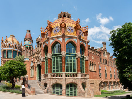 BARCELONA, SPAIN - JUNE 07, 2019: Hospital de la Santa Creu Sant Pau or Hospital of the Holy Cross and Saint Paul built between 1901 and 1930, by modernism architect Lluis Domenech Montanerのeditorial素材