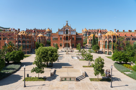 BARCELONA, SPAIN - JUNE 07, 2019: Hospital de la Santa Creu Sant Pau or Hospital of the Holy Cross and Saint Paul built between 1901 and 1930, by modernism architect Lluis Domenech Montanerのeditorial素材
