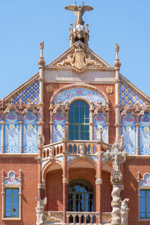 BARCELONA, SPAIN - JUNE 07, 2019: Hospital de la Santa Creu Sant Pau or Hospital of the Holy Cross and Saint Paul built between 1901 and 1930, by modernism architect Lluis Domenech Montanerのeditorial素材