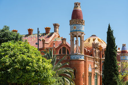 BARCELONA, SPAIN - JUNE 07, 2019: Hospital de la Santa Creu Sant Pau or Hospital of the Holy Cross and Saint Paul built between 1901 and 1930, by modernism architect Lluis Domenech Montanerのeditorial素材