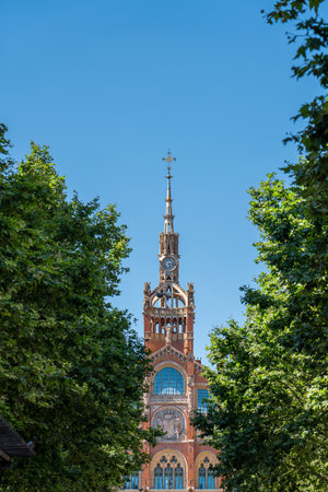 BARCELONA, SPAIN - JUNE 07, 2019: Hospital de la Santa Creu Sant Pau or Hospital of the Holy Cross and Saint Paul built between 1901 and 1930, by modernism architect Lluis Domenech Montanerのeditorial素材