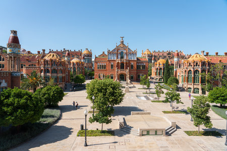BARCELONA, SPAIN - JUNE 07, 2019: Hospital de la Santa Creu Sant Pau or Hospital of the Holy Cross and Saint Paul built between 1901 and 1930, by modernism architect Lluis Domenech Montanerのeditorial素材