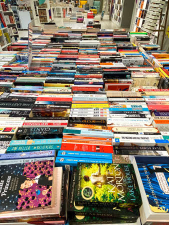BUCHAREST, ROMANIA - APRIL 18, 2021: Wide Variety Of Books For Sale In Library Book Storeのeditorial素材