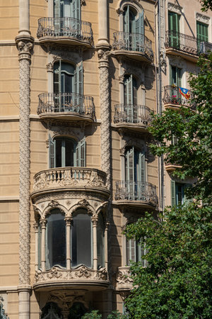 Facade Building Architecture In City Of Barcelona, Spainの写真素材
