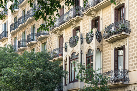 Facade Building Architecture In City Of Barcelona, Spainの写真素材