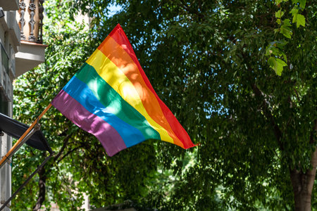 Rainbow Gay Pride LGBT Flag Waves In Windの写真素材
