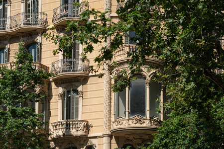 Facade Building Architecture In City Of Barcelona, Spainの写真素材